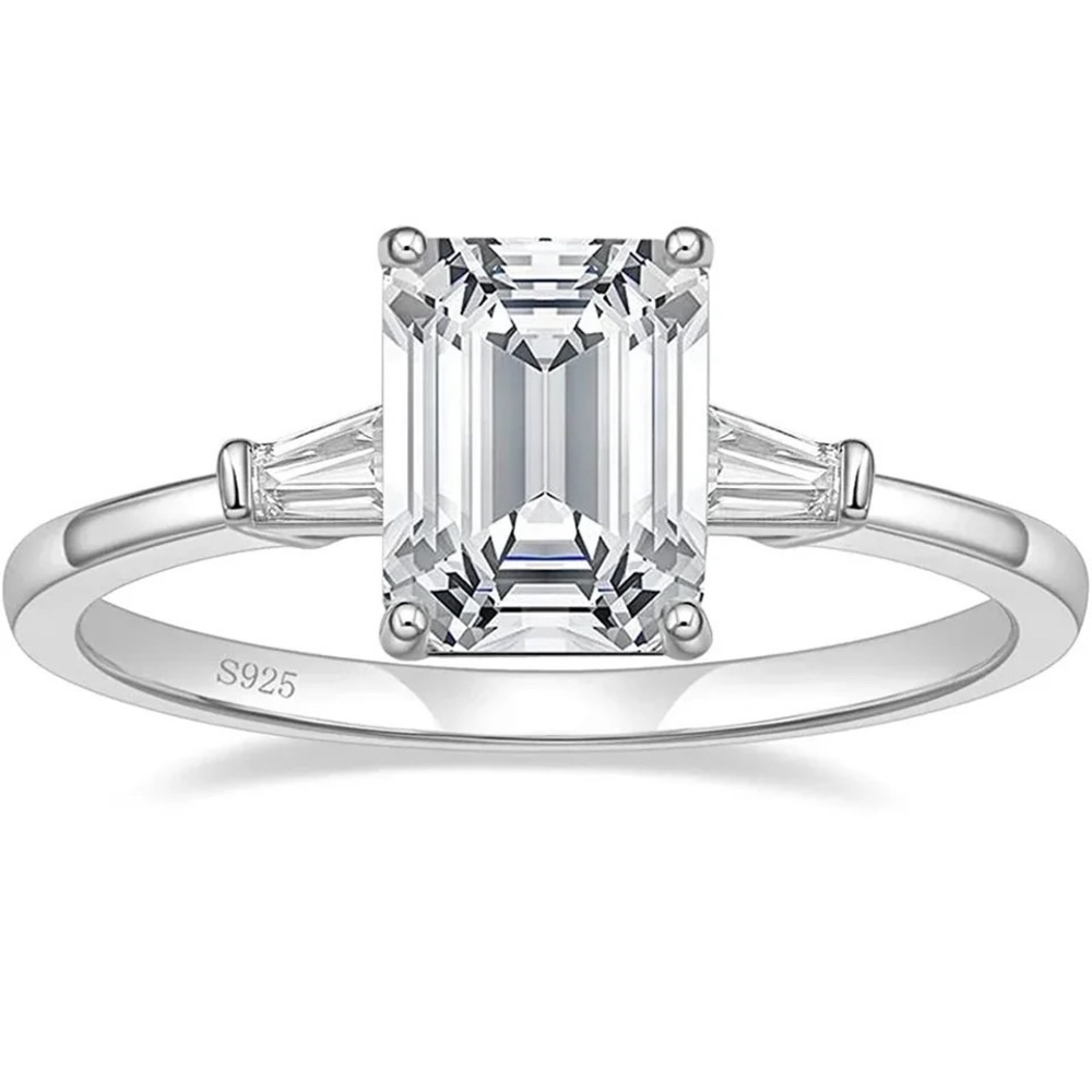 New VERY FINE Slim Gentle 2Cttw Emerald Cut Swarovski 7.96x6.11mm Solitaire Ring
